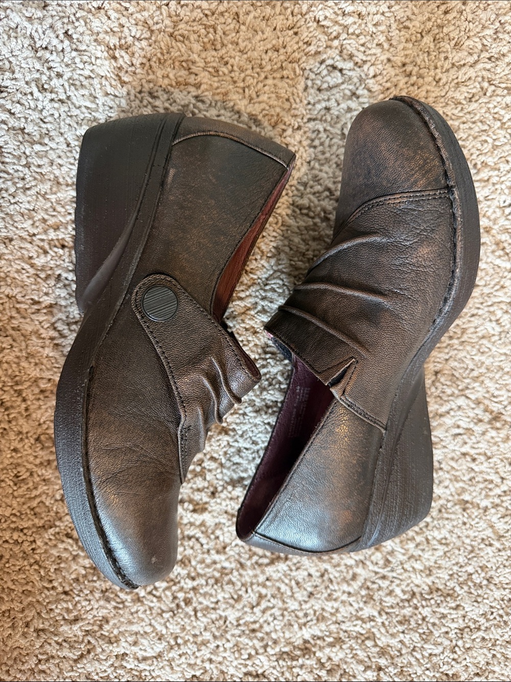 Dansko Aimee Brown Leather Wedge Slip On Ruched Comfort Clogs Size 39 - Picture 2 of 7